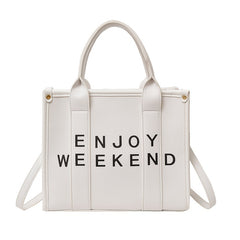 Stylish Letter Print Tote Bag Vegan Leather Satchel Purse for Office & Shopping