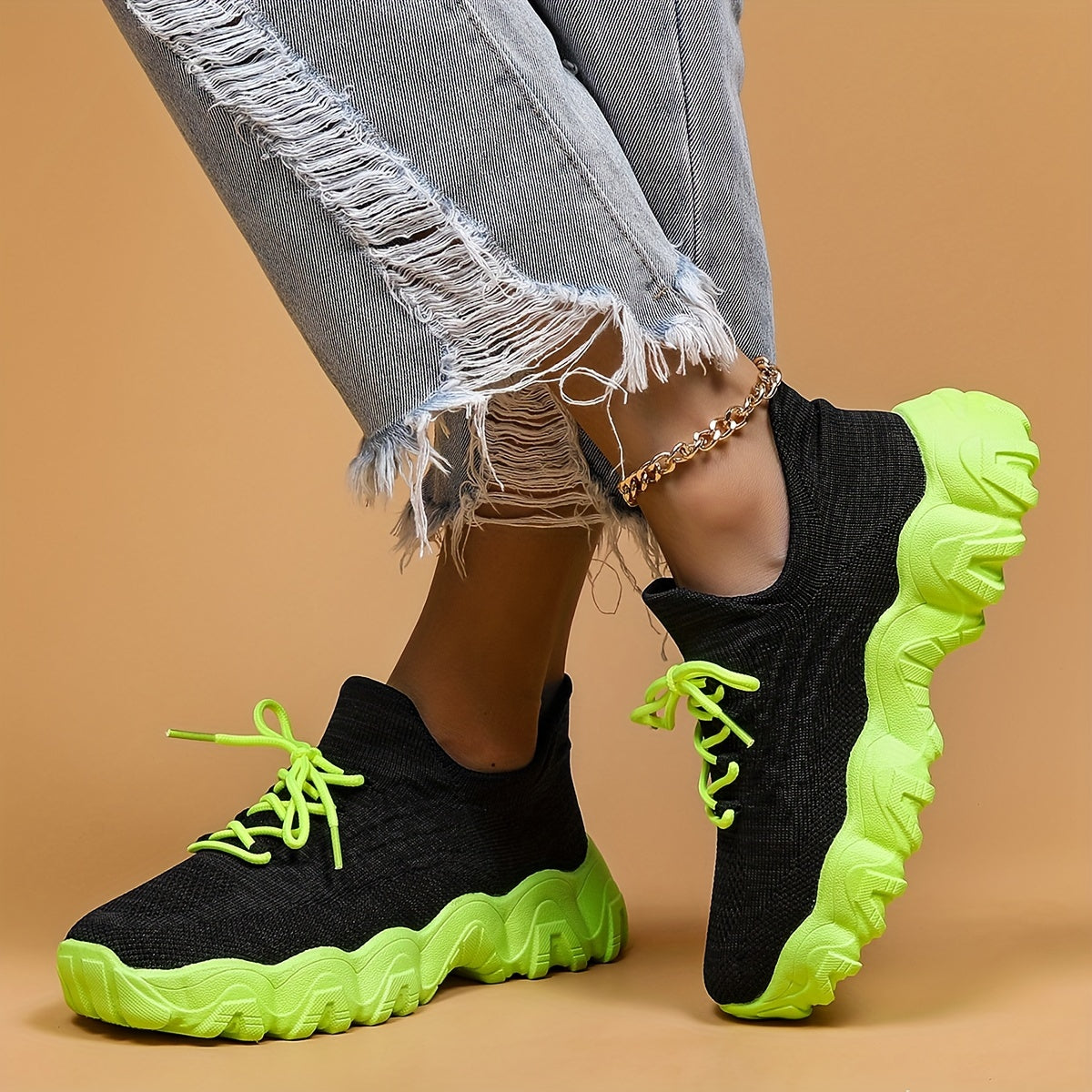 Thick Sole Shock Absorption Running Shoes Mesh Breathable Lace Up
