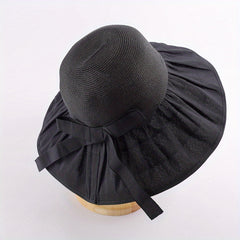 Striped Sun Hat Ribbon Bowknot UV Protection Straw Bucket Hats