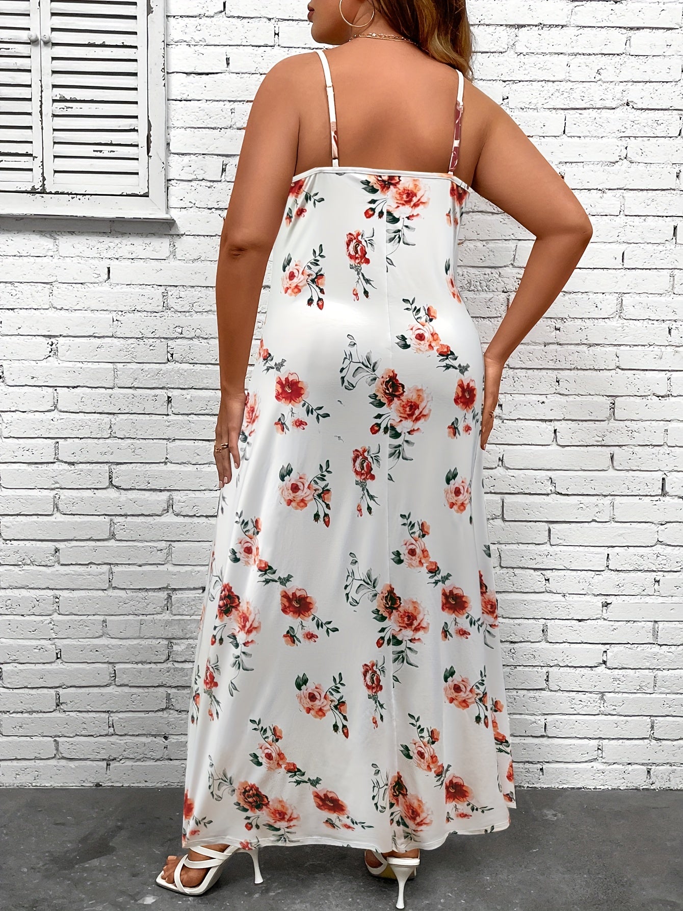 Floral Print V Neck Maxi Cami Dress