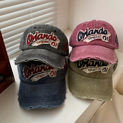 Letter Embroidery Patch Baseball Cap Vintage Washed Distressed Sun Hat