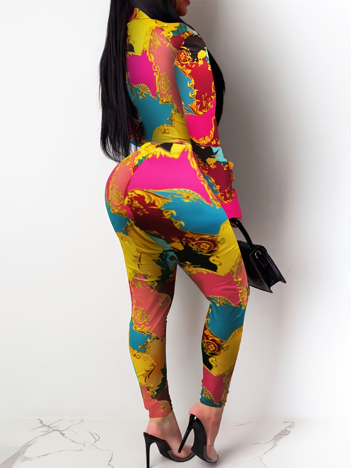 Baroque Print Blouse & Pants Set