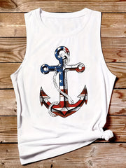 American Flag Anchor Print Tank Top for Women