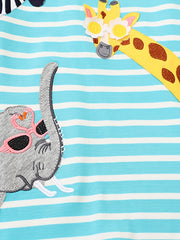Baby Girls Animal Embroidery Striped Dress For Summer
