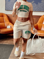 Money Print T shirt & Shorts Two piece Set Women's Clothing