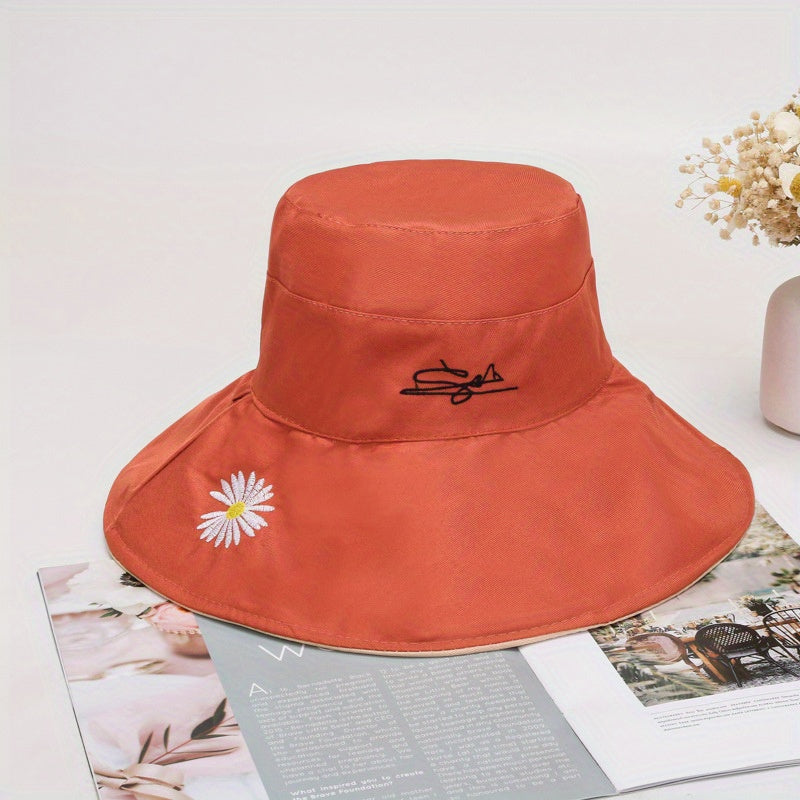 Candy Reversible Bucket Hat with Daisy Embroidery