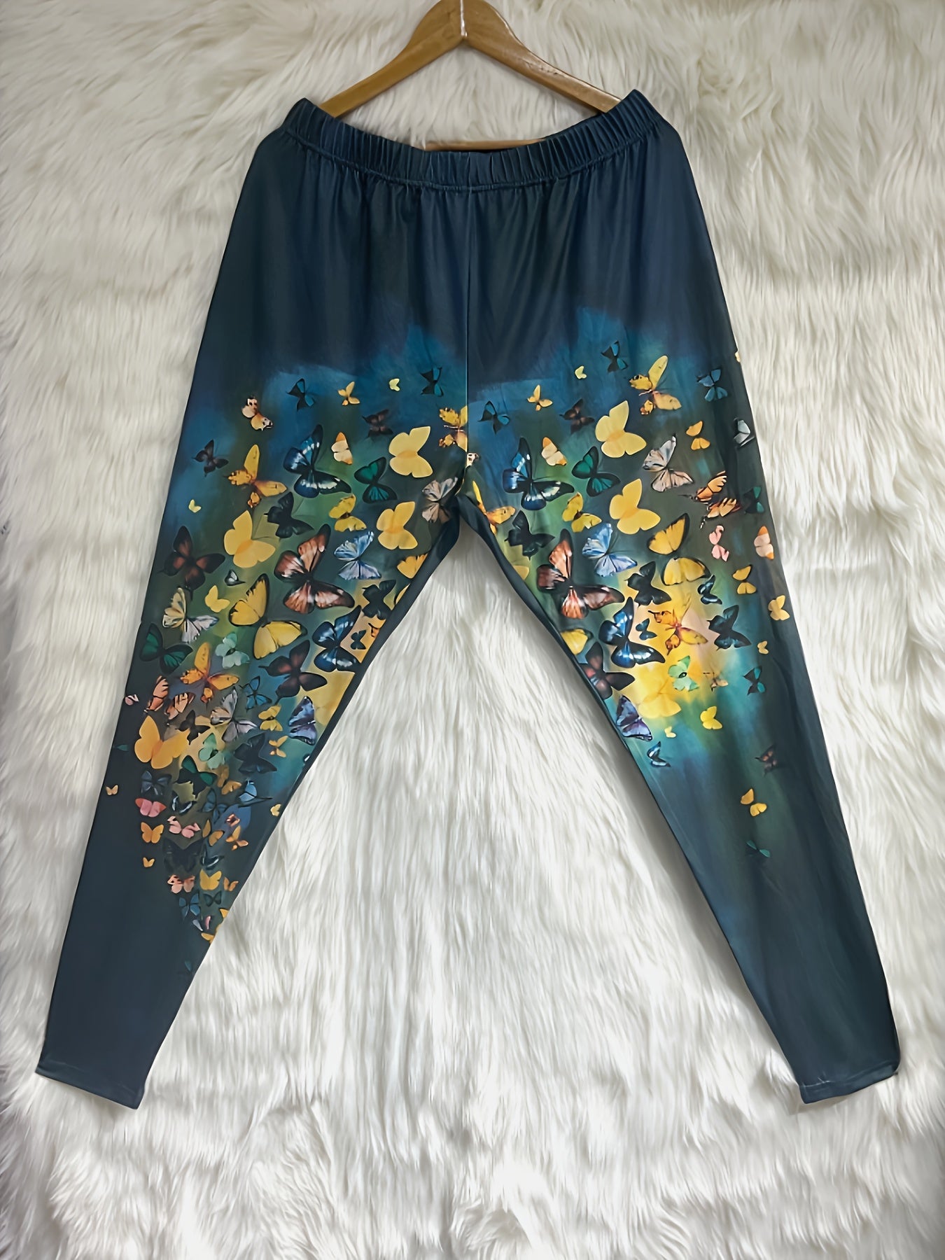 Casual Pants Women's Plus Butterfly Print High Rise Skinny Trousers