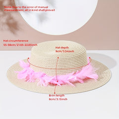 Luminous Feather Wreath Sun Hat Easter Beige Straw Hat Fedora C