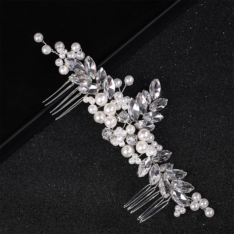 Bride Rhinestone Pearl Comb Wedding Headwear