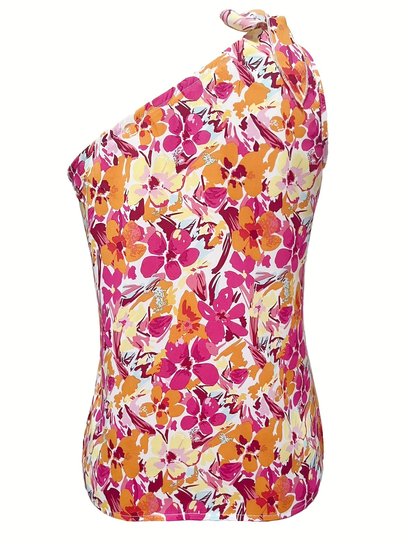 Floral Print One Shoulder Top Boho Summer Knot Sleeveless Top Women