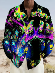 Men's Butterfly & Flower Print Casual Shirt