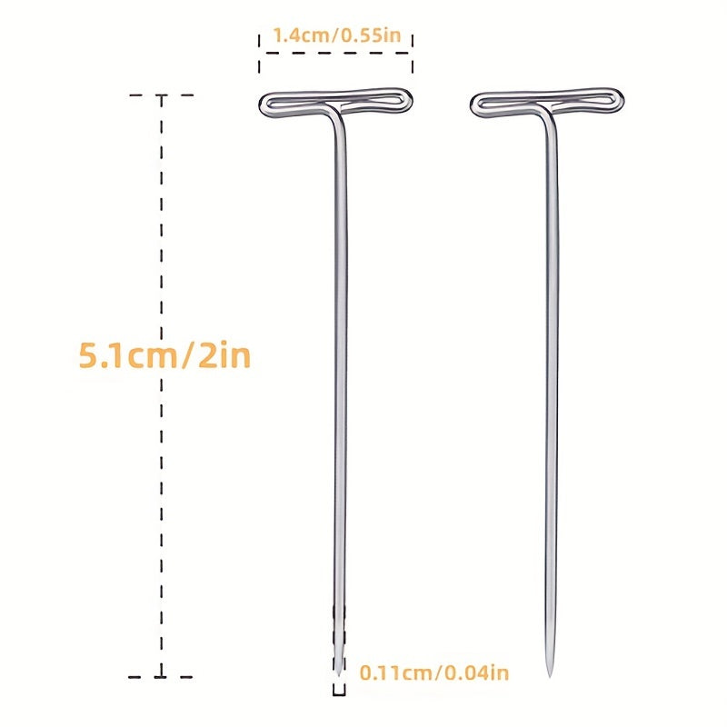 50pcs Stainless Steel Wig T Pins 5.08cm with Plastic Box