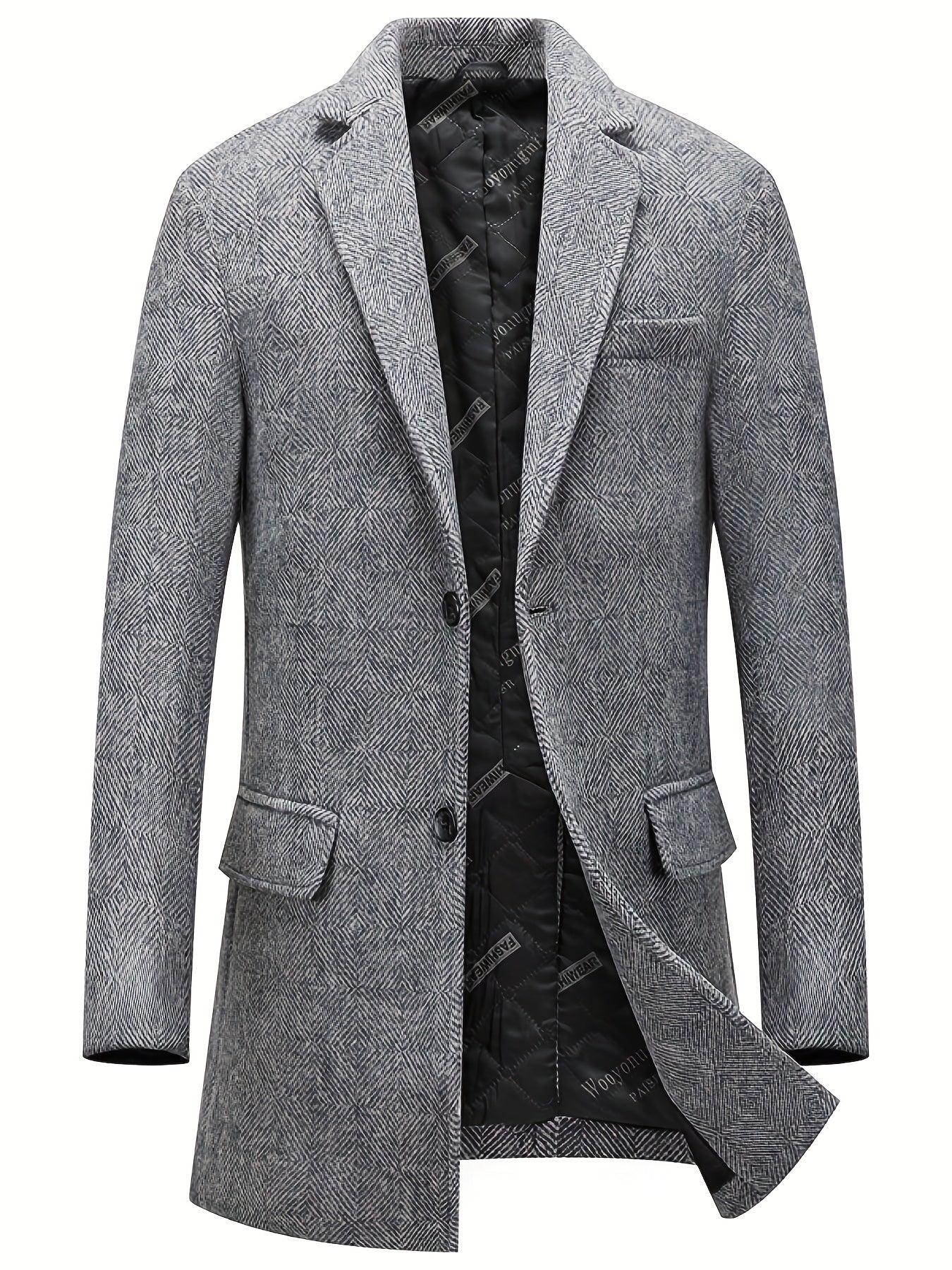 Men's Semi-Formal Mid-Length Button-Up Lapel Coat for Fall/Winter Business