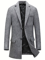 Men's Semi-Formal Mid-Length Button-Up Lapel Coat for Fall/Winter Business