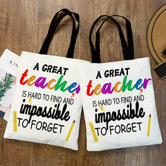 Stylish Letters Print Canvas Bag Lightweight Shoulder Bag For Teacher's