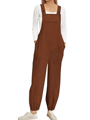 Button Solid Patched Pocket Overall Jumpsuit Women's Clothing