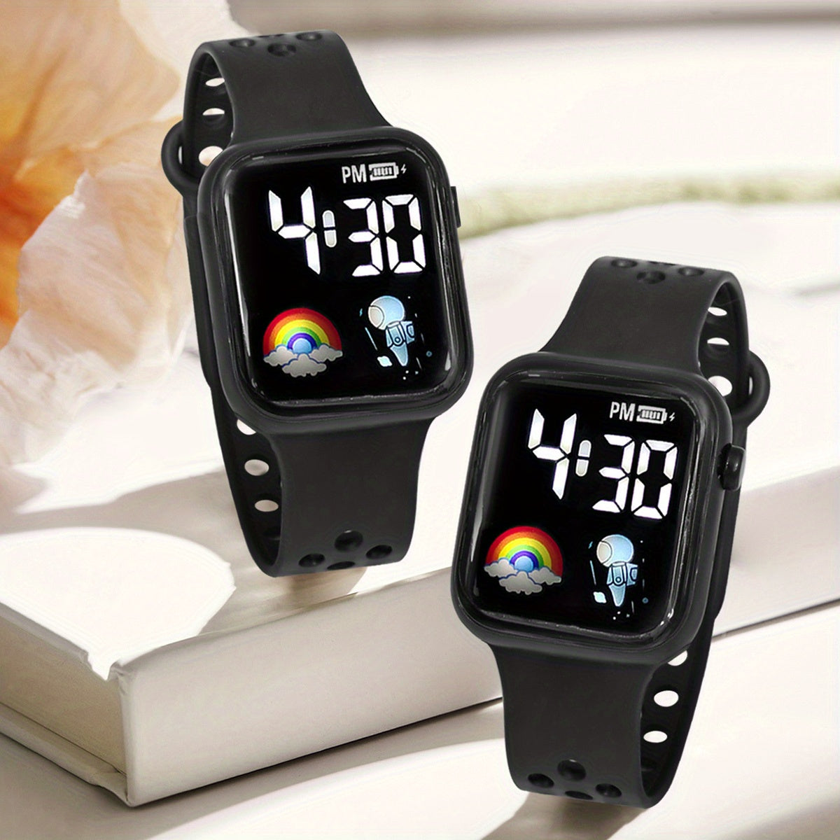 2pcs Girls Rainbow Spaceman LED Electronic Watch