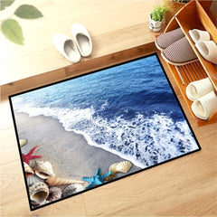 Ocean Style Crystal Velvet Carpet Non Slip Sea Star Shells Living Room Mat