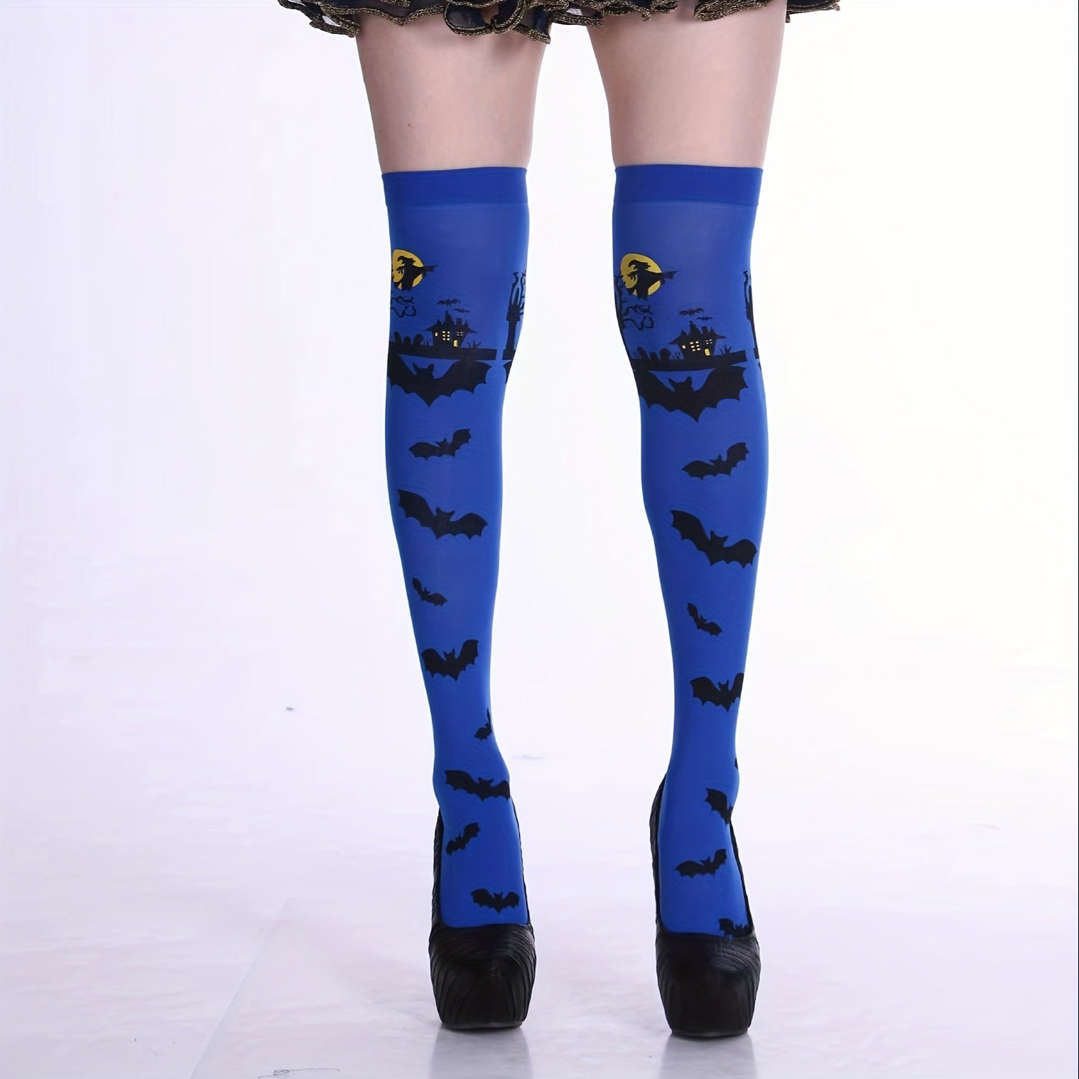 Bat Print Thigh High Socks Halloween Over The Knee Stockings