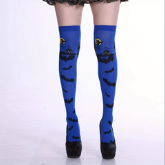 Bat Print Thigh High Socks Halloween Over The Knee Stockings