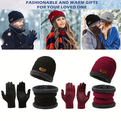 3pcs Winter Knitted Beanie Hat Neck Warmer Gloves Set