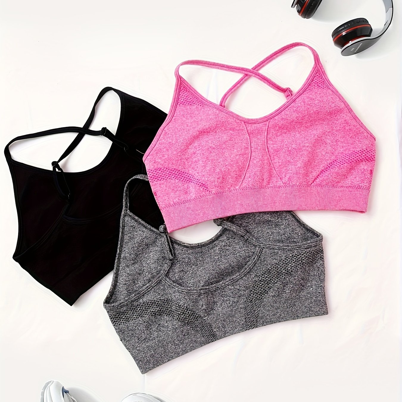 3pcs Solid Yoga Cami Bra Sets Beauty Back Sports Sleeveless Crop Top