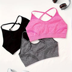 3pcs Solid Yoga Cami Bra Sets Beauty Back Sports Sleeveless Crop Top