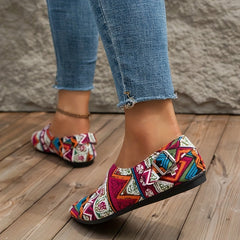 Bohemian Tribal Style Pointed Toe Slip On Canvas Flats