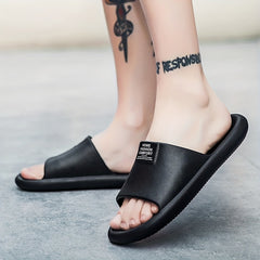Men's Non Slip Letter Print Slides, Open Toe Slippers