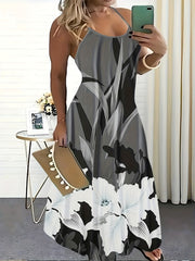 Floral Print V Neck Stretch Maxi Dress