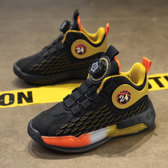 Boy's Basketball Shoes With Rotating Buckle Non Slip Sneakers