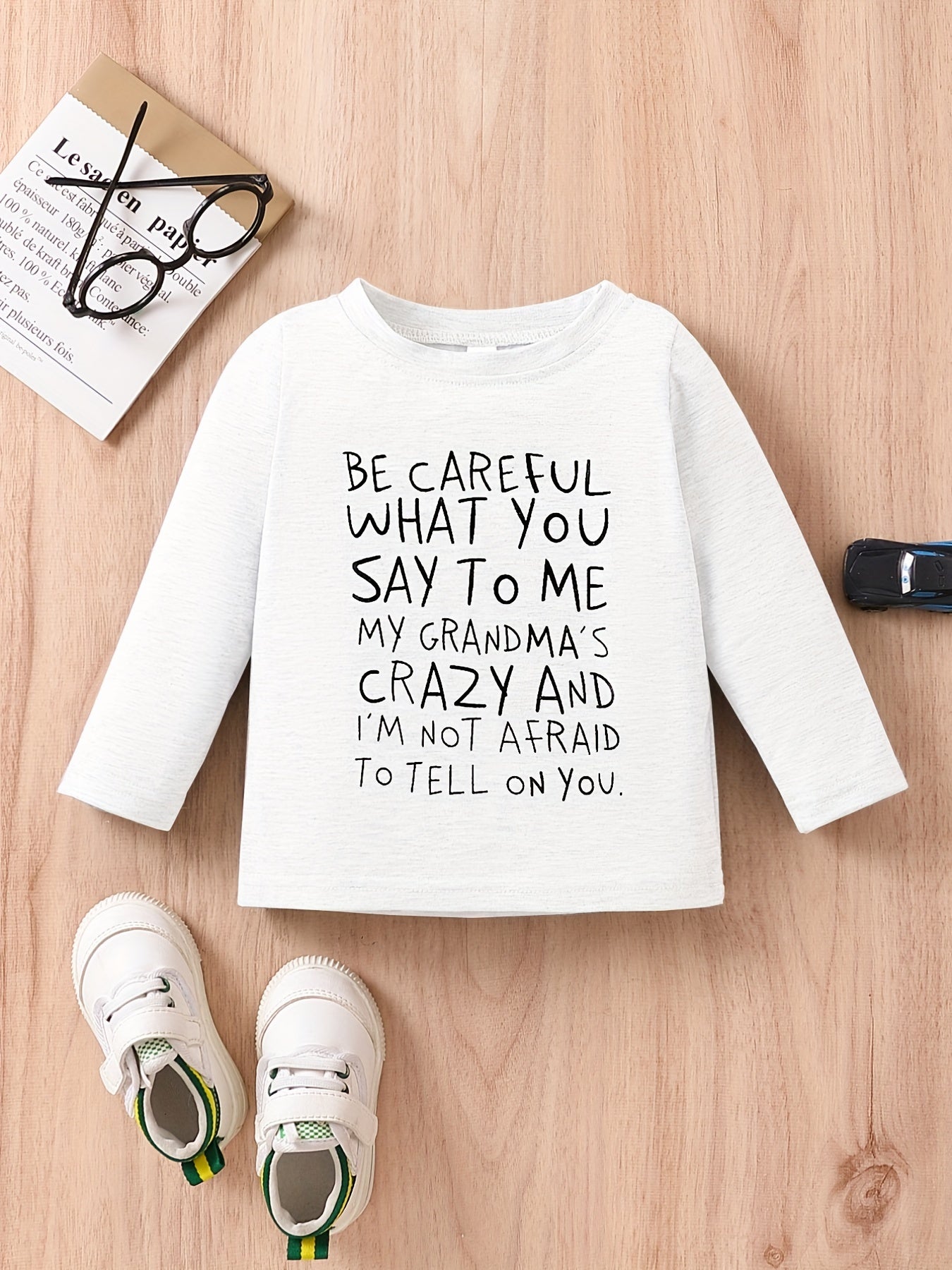 Stylish Letter Print Long Sleeve Tees for Baby Boys & Girls