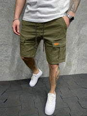 Men's Drawstring Cargo Short Pants Flap Pocket Loose Work Shorts