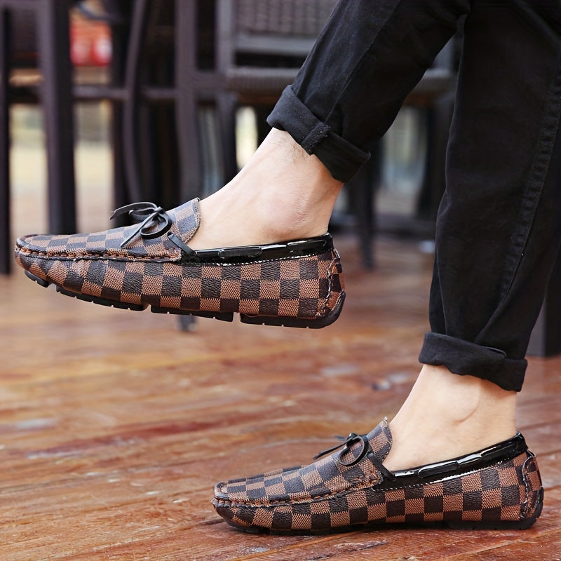 Men's Tassel Bow Tie Slip On Loafers Plaid Shoes