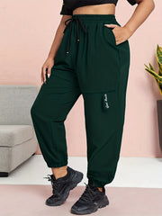 Solid Elastic Waist Cargo Joggers Cropped Pants