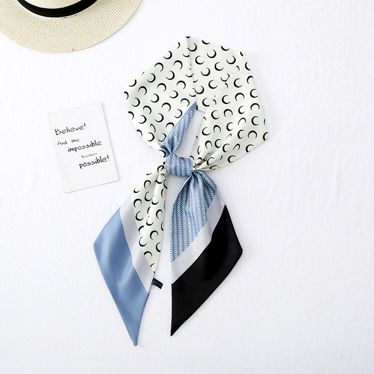 Narrow Silk Headband Crescent Print Head Scarf Neck Scarves
