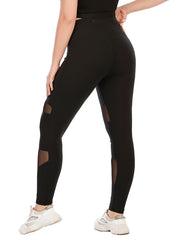 Contrast Mesh Yoga Sports Leggings With Pocket Women's Plus Size