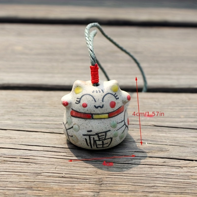 Ceramic Chinese Lucky Cat Bell Ornament for Good Luck and Fortune