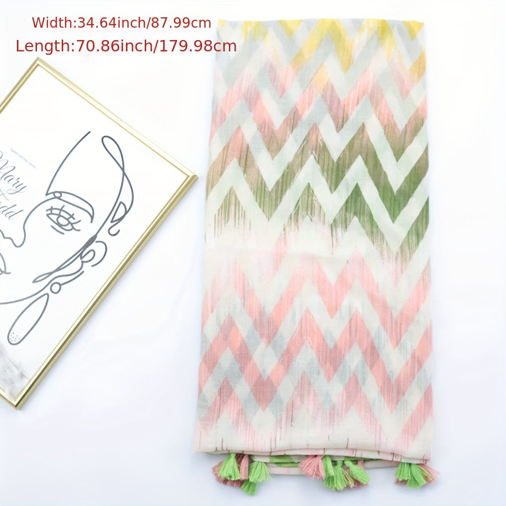 Geometric Pattern Print Tassel Scarf Classic Boho Striped Shawl