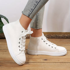 Women's High Top Canvas Shoes Lace Up Sneakers Casual Flat Walking Shoes