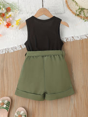 Girls Ribbed Sleeveless Romper Jumpsuit with Belt