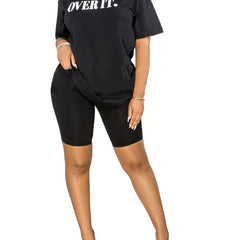 OVERIT Print Two piece Set Crew Neck Short Sleeve Top & Biker Shorts