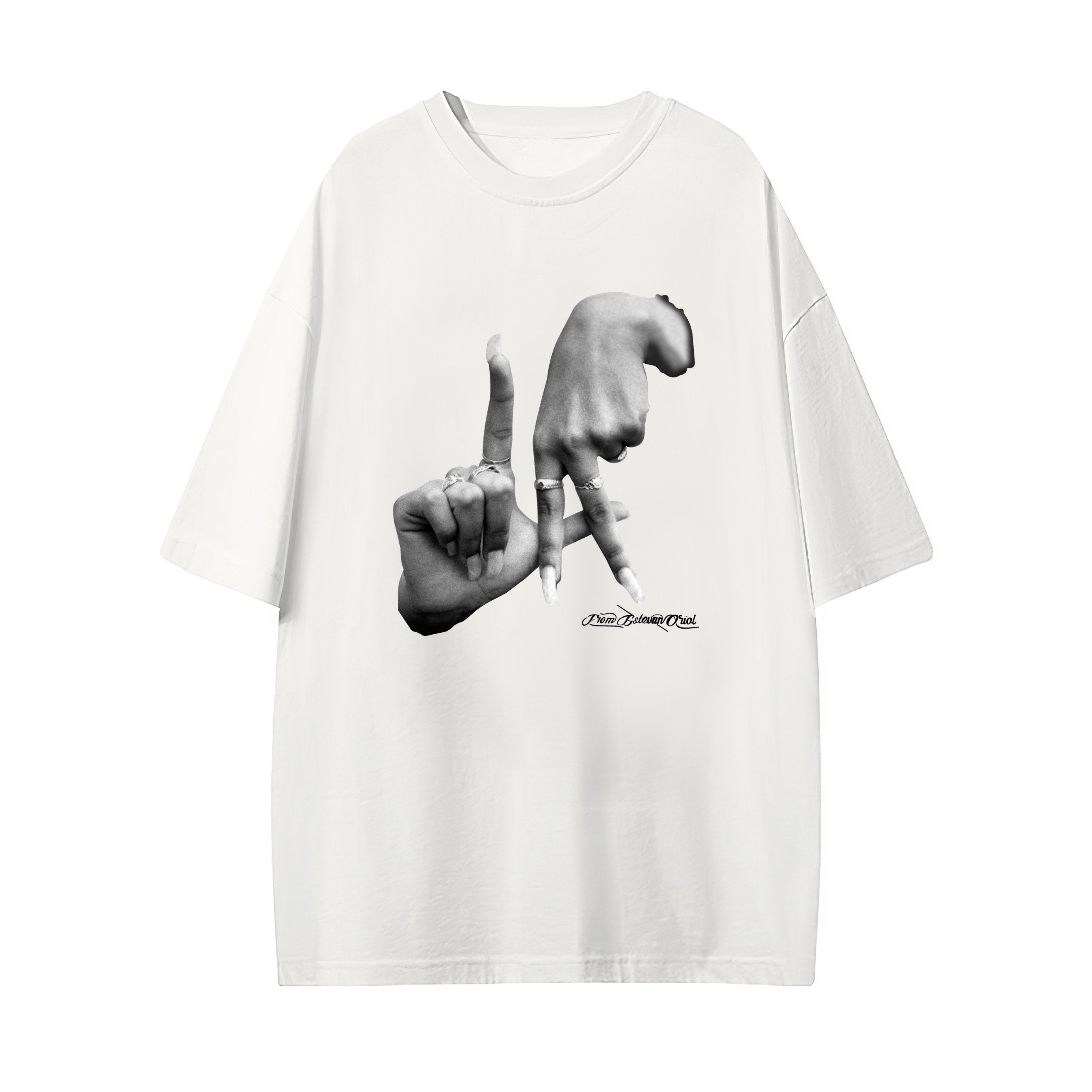 Gesture Print Loose Hip hop Short Sleeve Tee Shirt