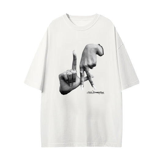 Gesture Print Loose Hip hop Short Sleeve Tee Shirt