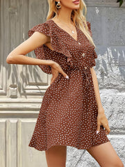 Polka Dot Print Dress V Neck Sexy Butterfly Sleeve