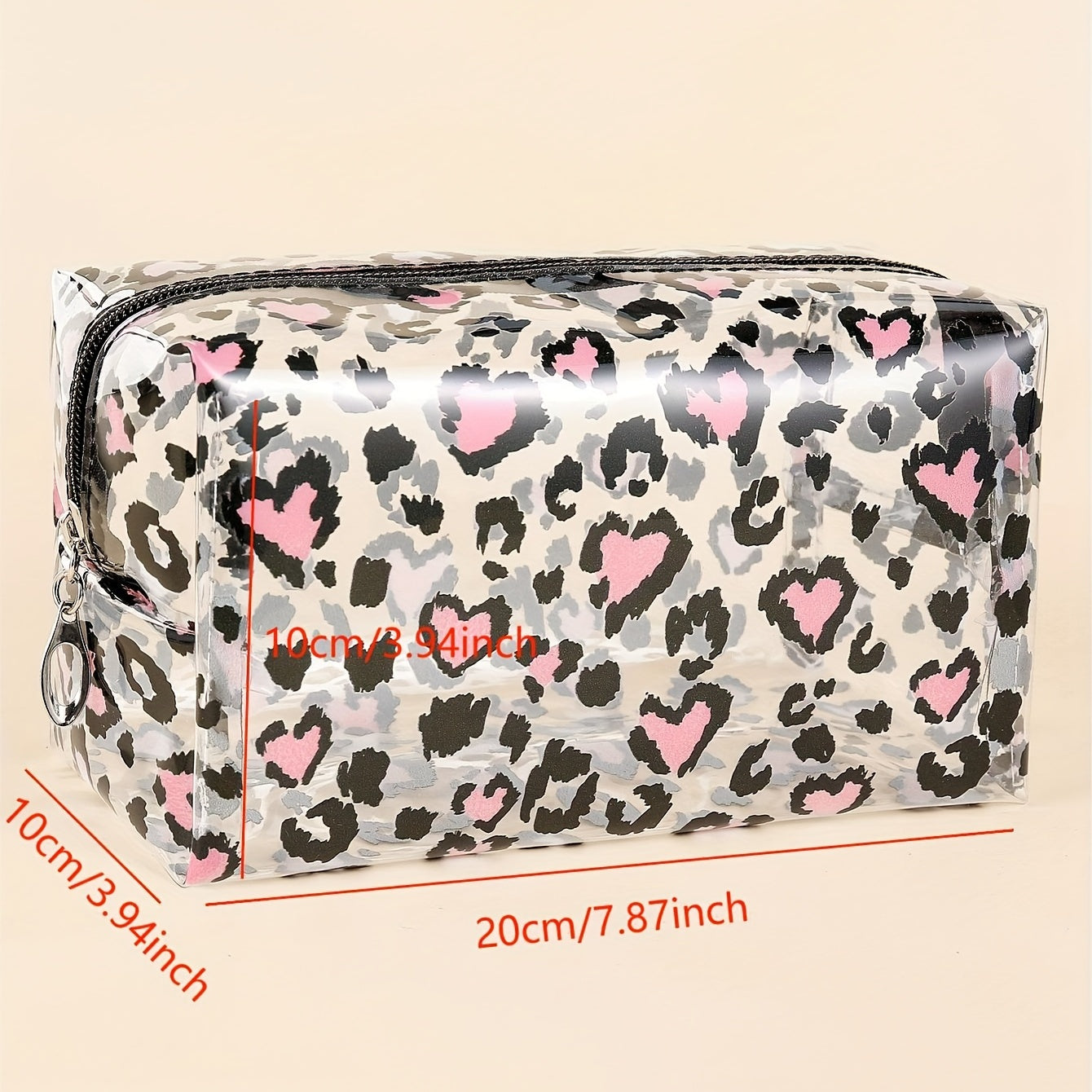 Leopard Heart Pattern Cosmetic Bag for Women