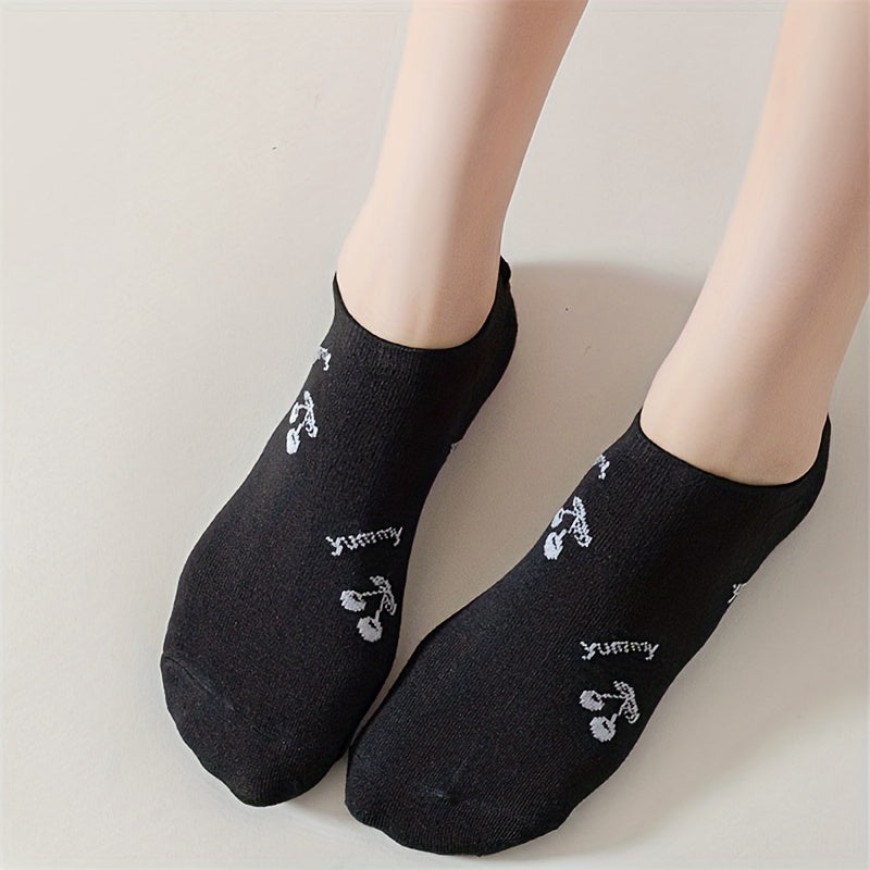 5 Pairs Heart Print Low Cut Ankle Socks Women's Stockings