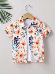 Boys Leaves Print Shirt For Beach Vacation