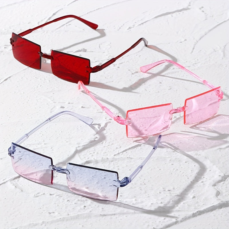 Rectangle Rimless Sunglasses Y2K Candy Summer Decorative Shades UV400