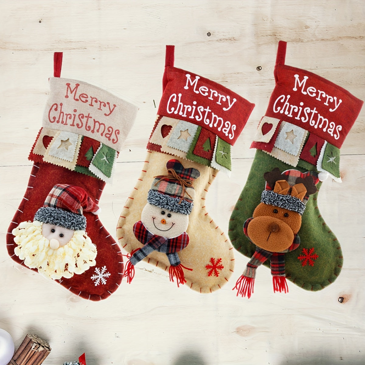 Large Felt 3D Christmas Socks Holiday Decoration Gift Bag Pendant
